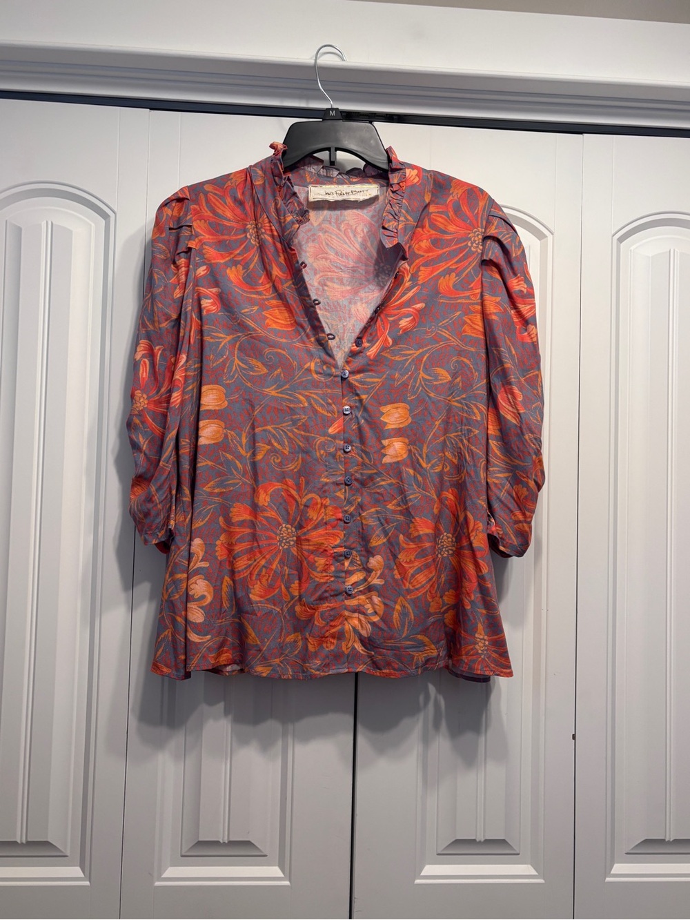 Jen's Pirate Booty Orange Floral Button-Front Blouse